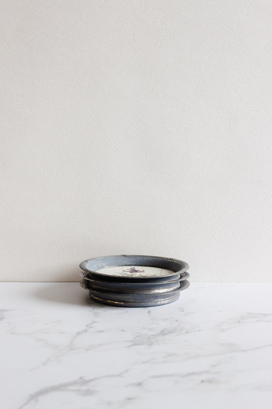 art deco french "sous verre" porcelain and metal set of 3