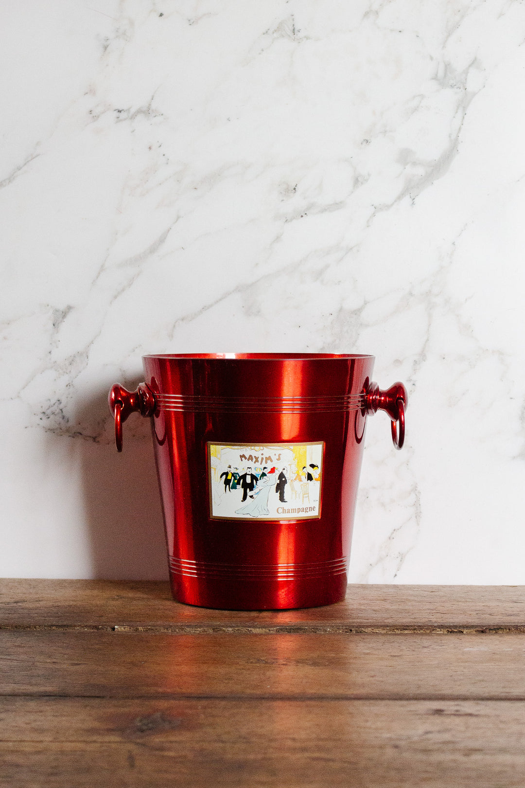 rare maxim's red enamelled aluminum champagne bucket