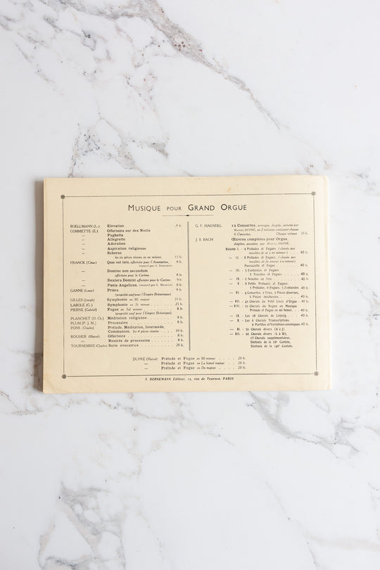 1930s french "oeuvres complètes par orgue" music score