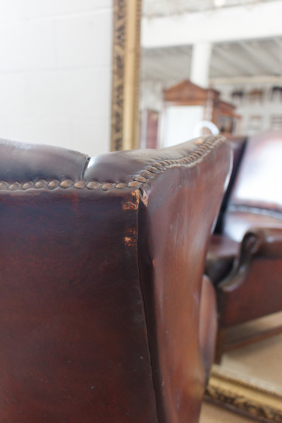 vintage European sheepskin leather wingback chair