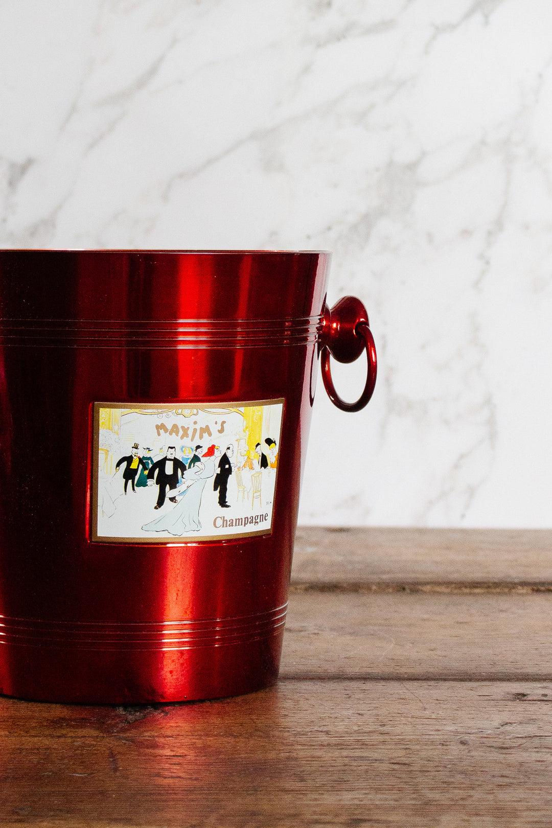 rare maxim's red enamelled aluminum champagne bucket