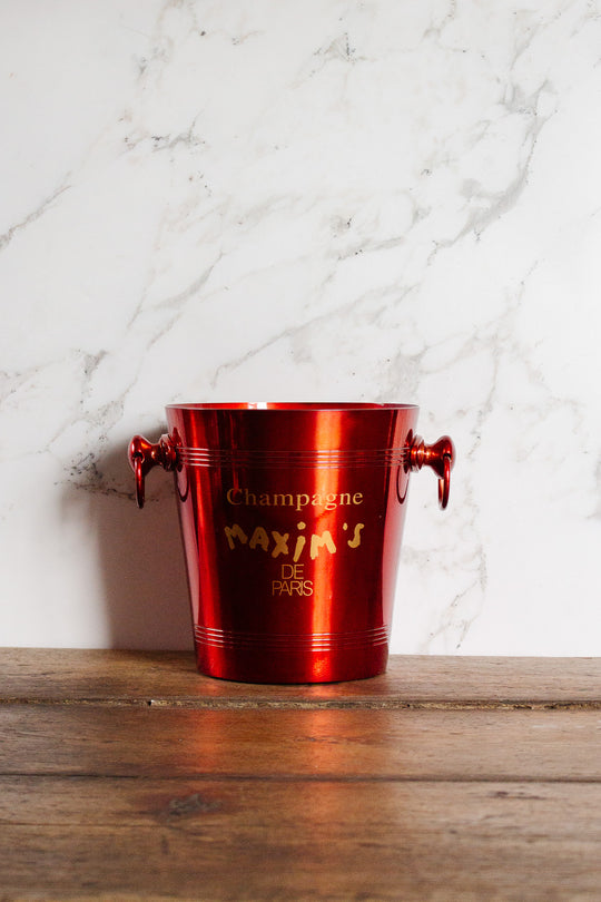 rare maxim's red enamelled aluminum champagne bucket