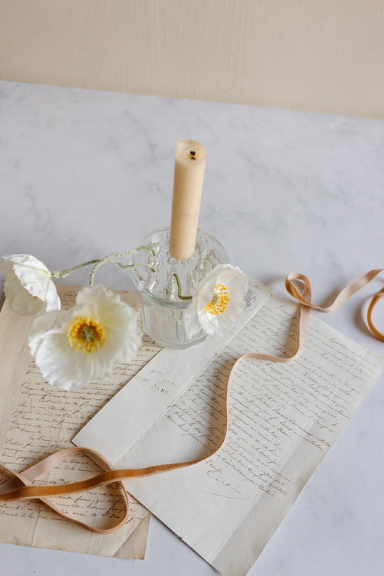 antique French glass flower frog with candle holder