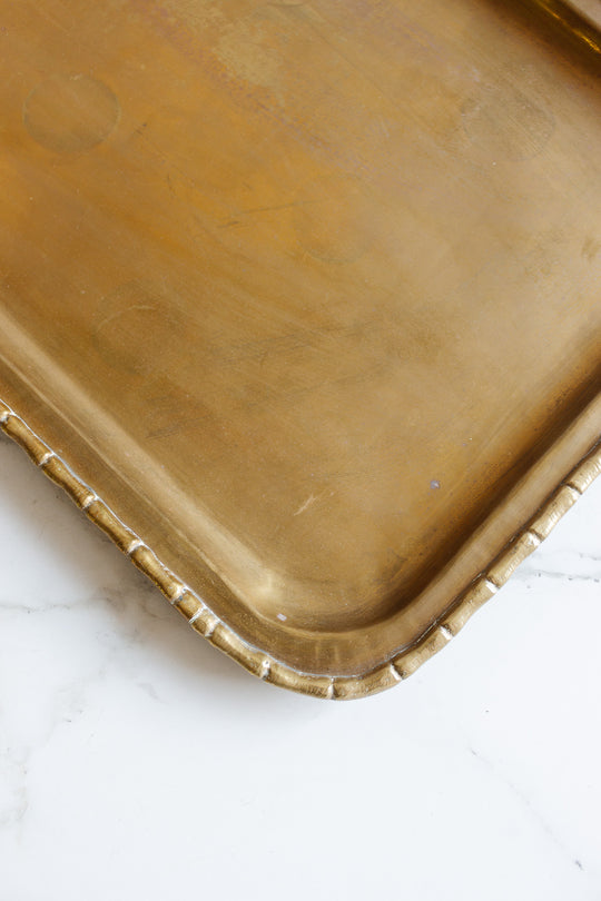 vintage brass serving tray with faux bamboo border