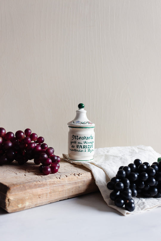 vintage french "moutarde de parizot" lidded mustard pot with spoon