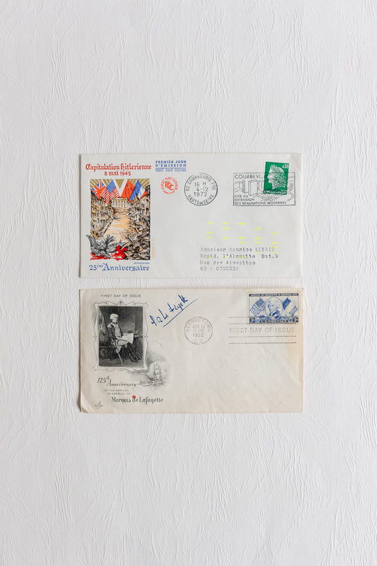 pair of vintage french mailed and stamped envelopes 1950s to 1970s