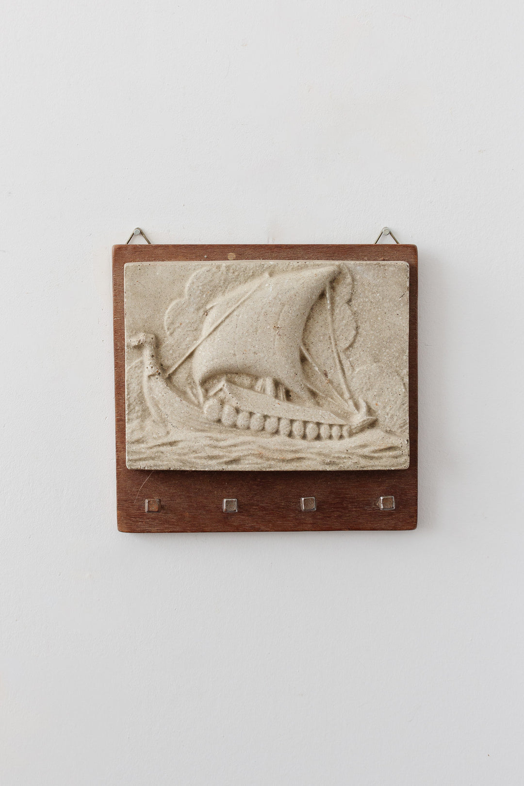 vintage french nautical bas relief stone and key holder