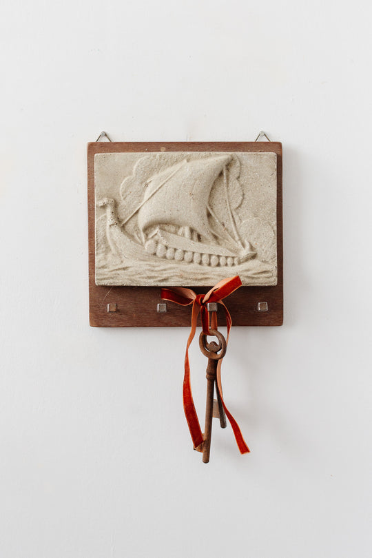 vintage french nautical bas relief stone and key holder