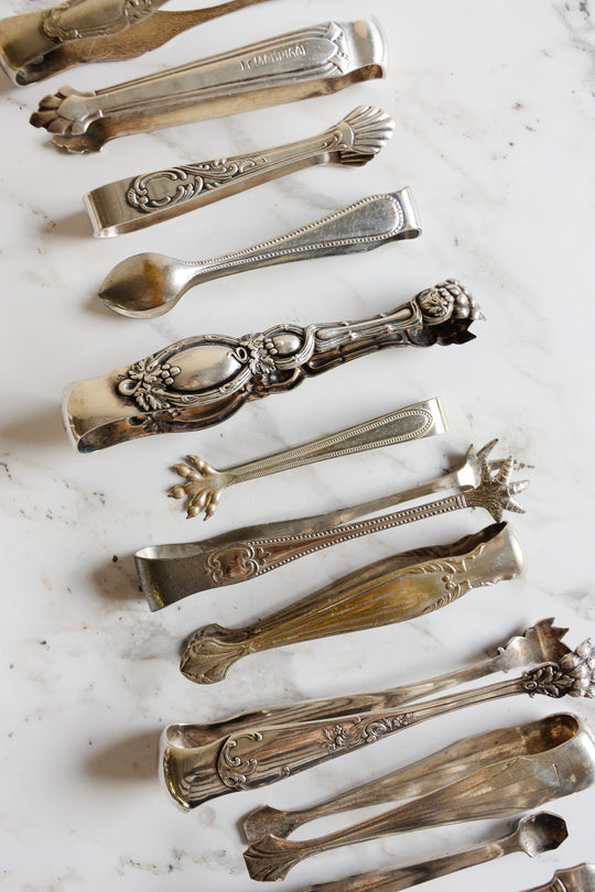 antique french silver plate ice/sugar tongs