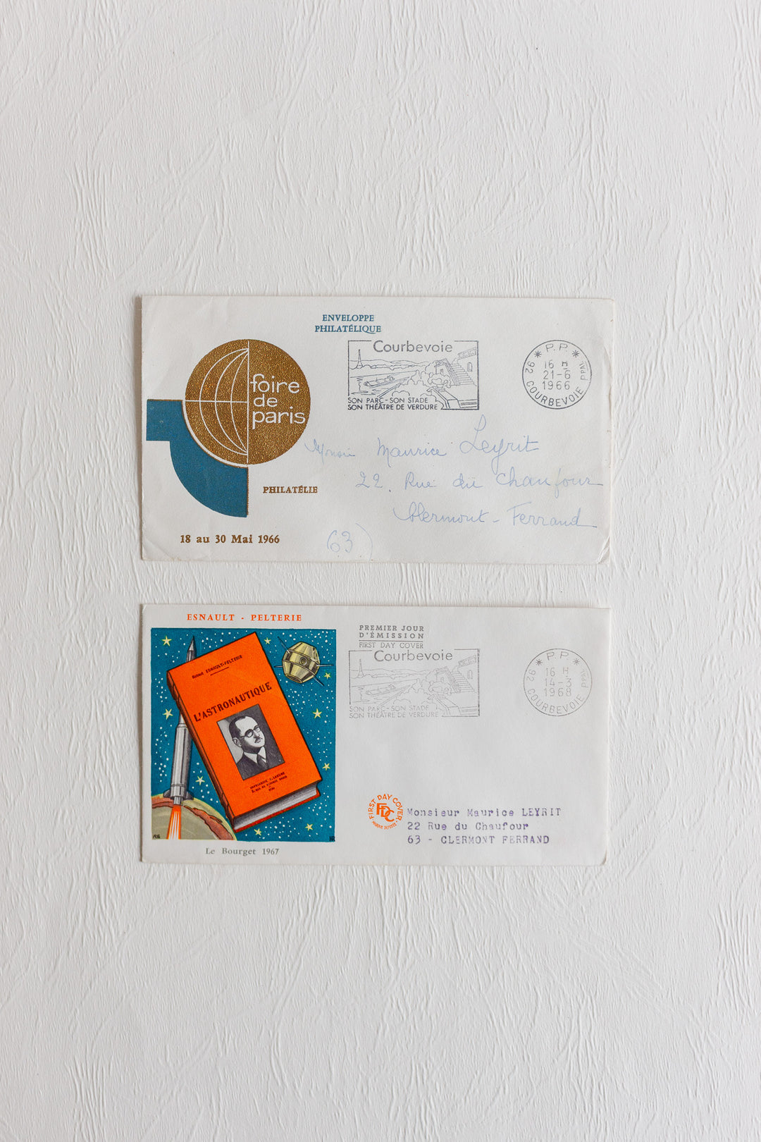 pair of vintage french mailed and stamped envelopes 1950s to 1970s