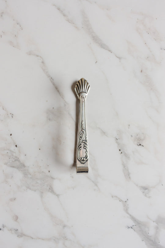antique french silver plate ice/sugar tongs