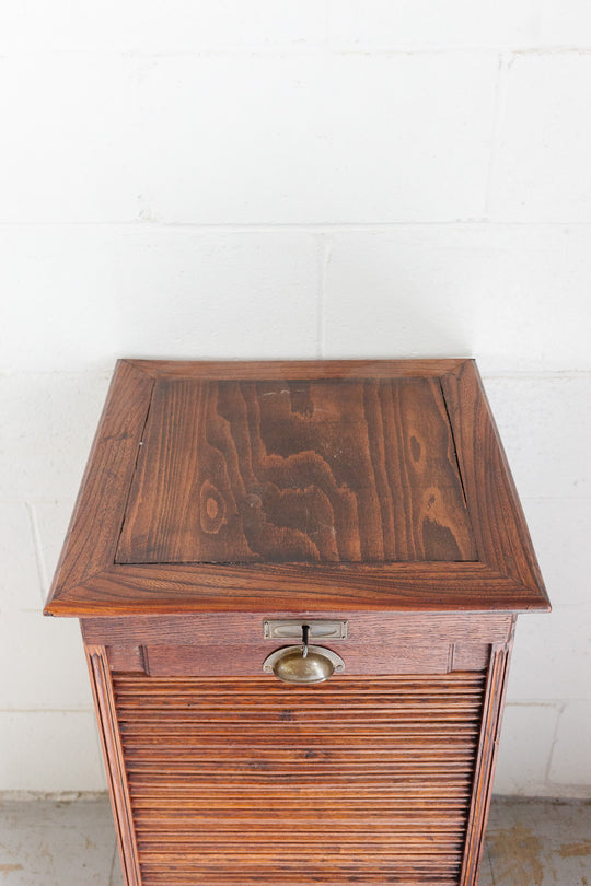 art deco oak tambour fronted filing cabinet with key