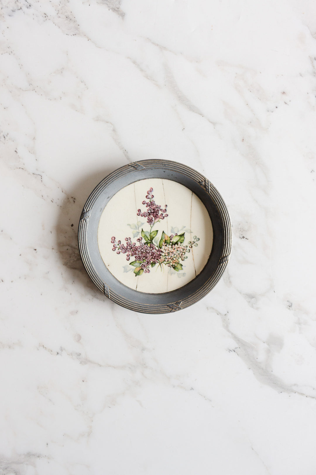 art deco french "sous verre" porcelain and metal set of 3