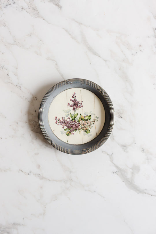 art deco french "sous verre" porcelain and metal set of 3