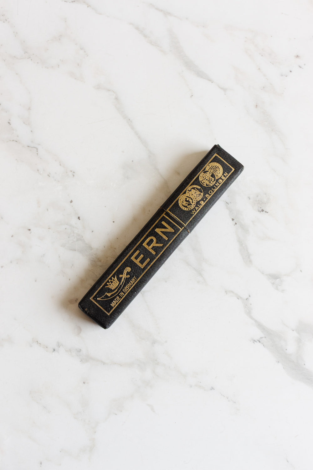 antique german ERN solingen straight razor with green celluloid handle with original box