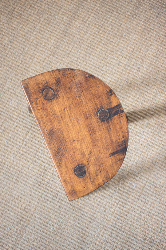 vintage french turned leg half moon wood stool