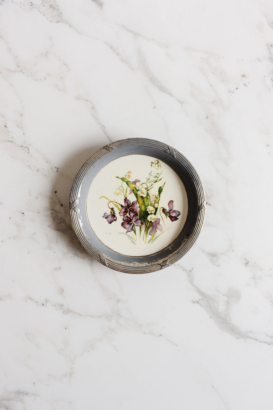 art deco french "sous verre" porcelain and metal set of 3