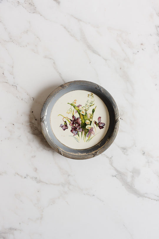 art deco french "sous verre" porcelain and metal set of 3