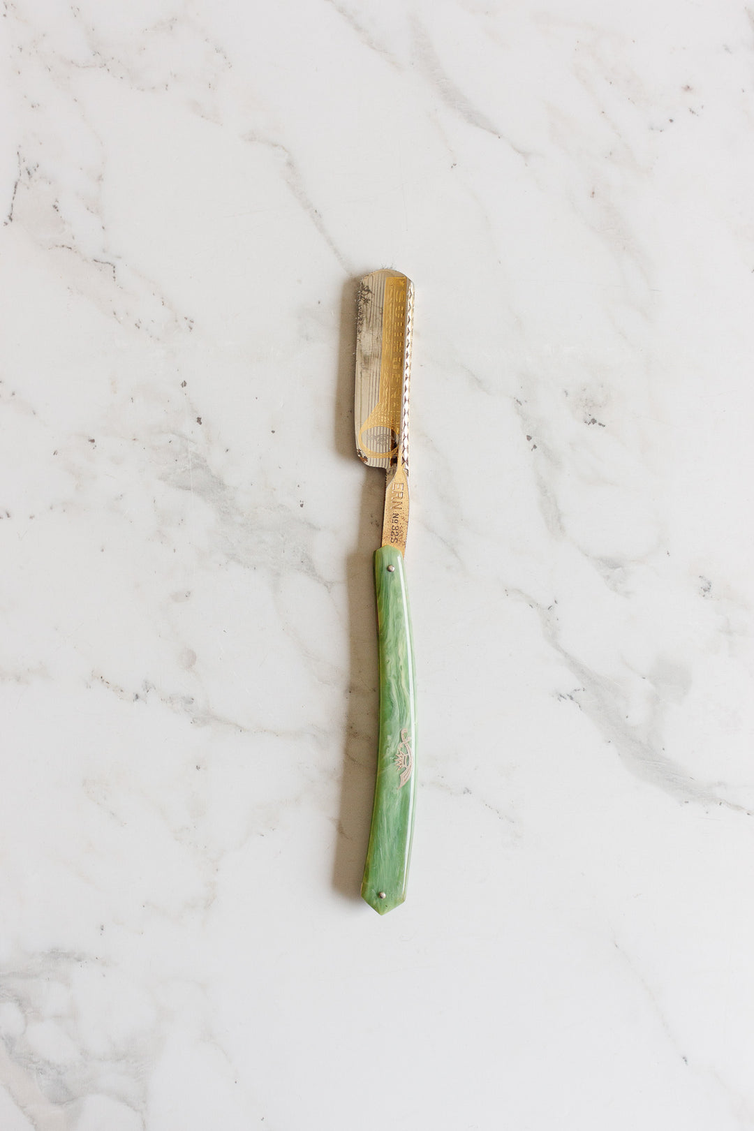 antique german ERN solingen straight razor with green celluloid handle with original box