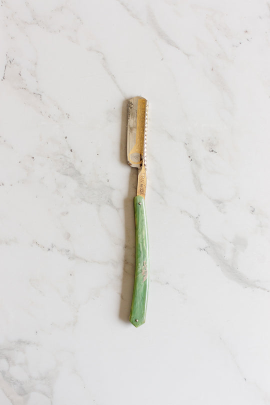 antique german ERN solingen straight razor with green celluloid handle with original box