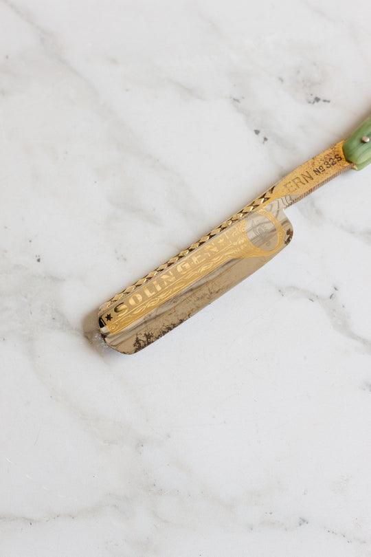 antique german ERN solingen straight razor with green celluloid handle with original box