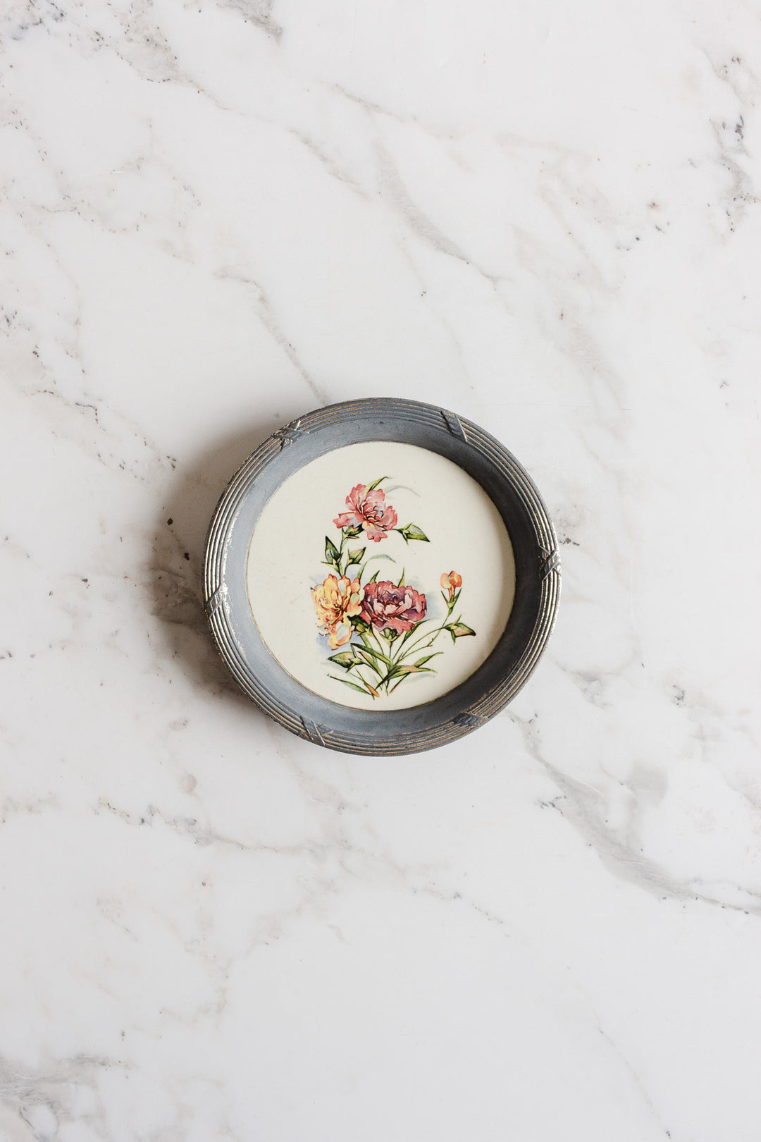 art deco french "sous verre" porcelain and metal set of 3