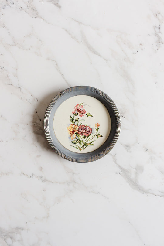 art deco french "sous verre" porcelain and metal set of 3