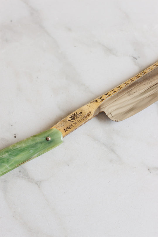 antique german ERN solingen straight razor with green celluloid handle with original box