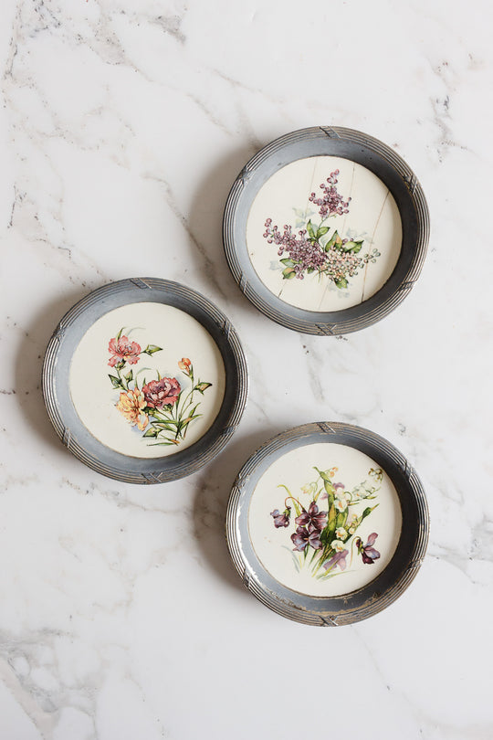 art deco french "sous verre" porcelain and metal set of 3