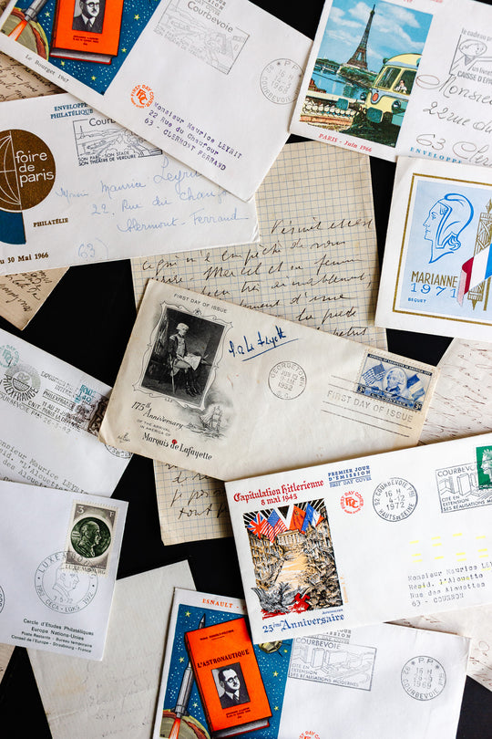 pair of vintage french mailed and stamped envelopes 1950s to 1970s