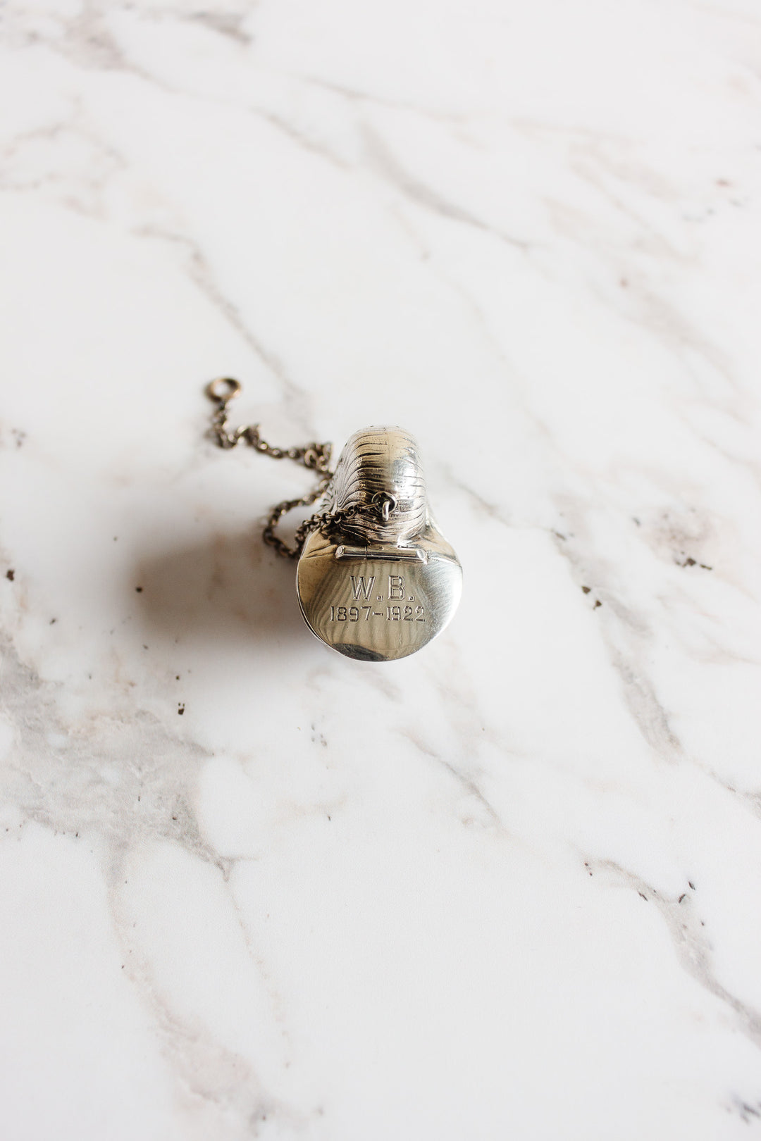 rare turn of the century Birmingham sterling silver nautilus tea strainer with monogram