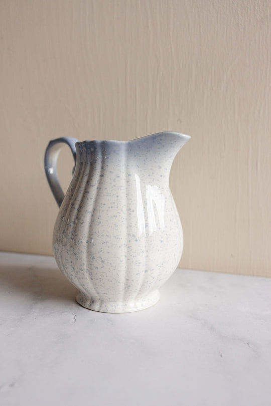 vintage French blue and white speckled majolica Salins pottery pitcher