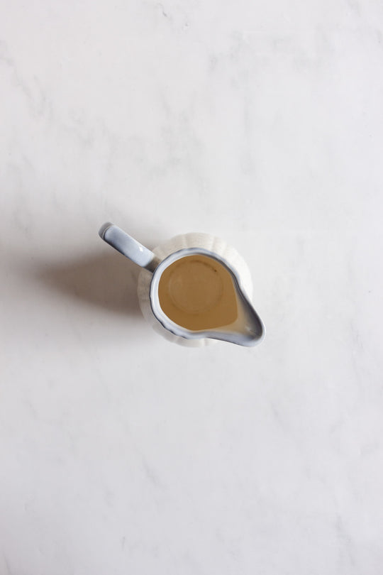 vintage French blue and white speckled majolica Salins pottery pitcher