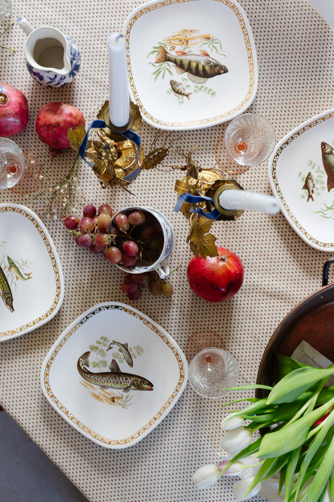 midcentury french longchamp fish plates, set of 6