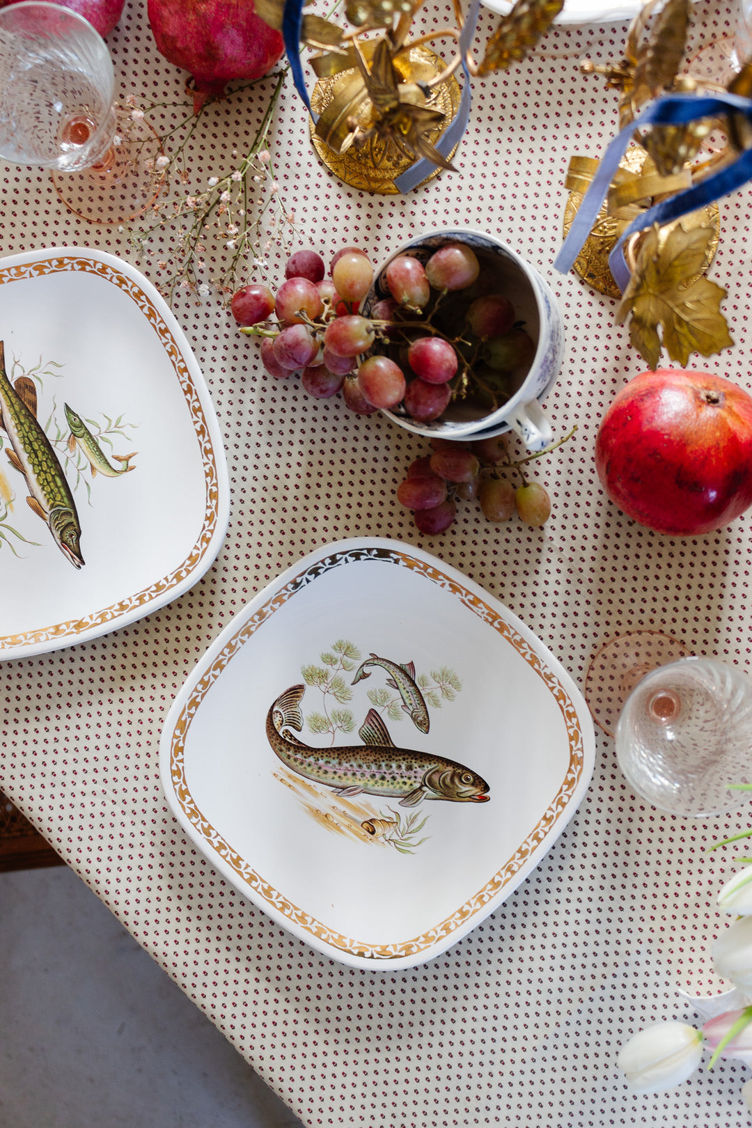 midcentury french longchamp fish plates, set of 6