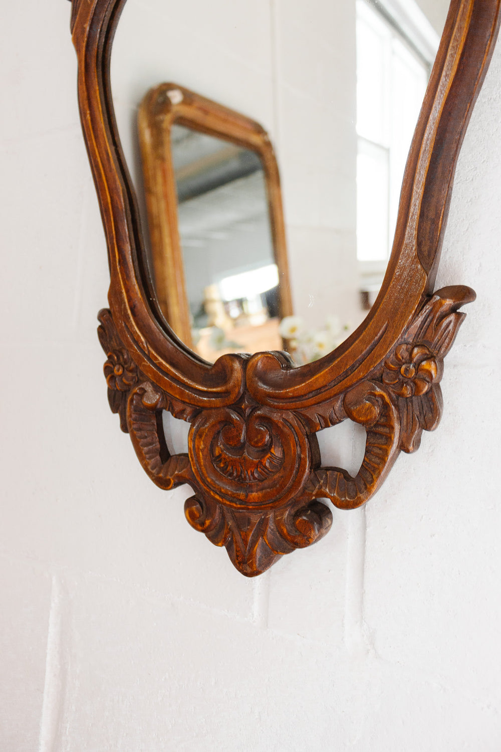 vintage french rococo style carved mahogany mirror