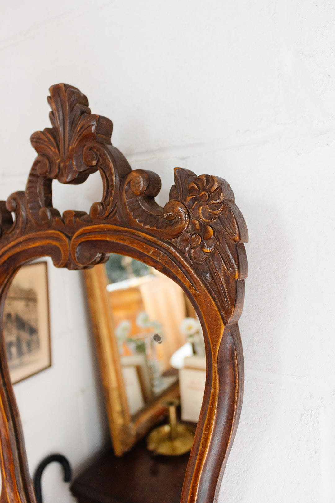 vintage french rococo style carved mahogany mirror