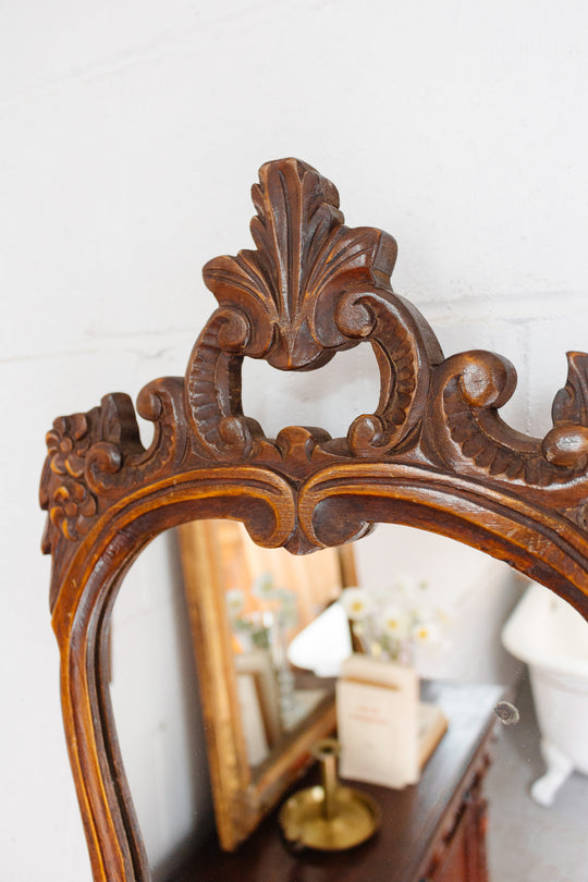 vintage french rococo style carved mahogany mirror