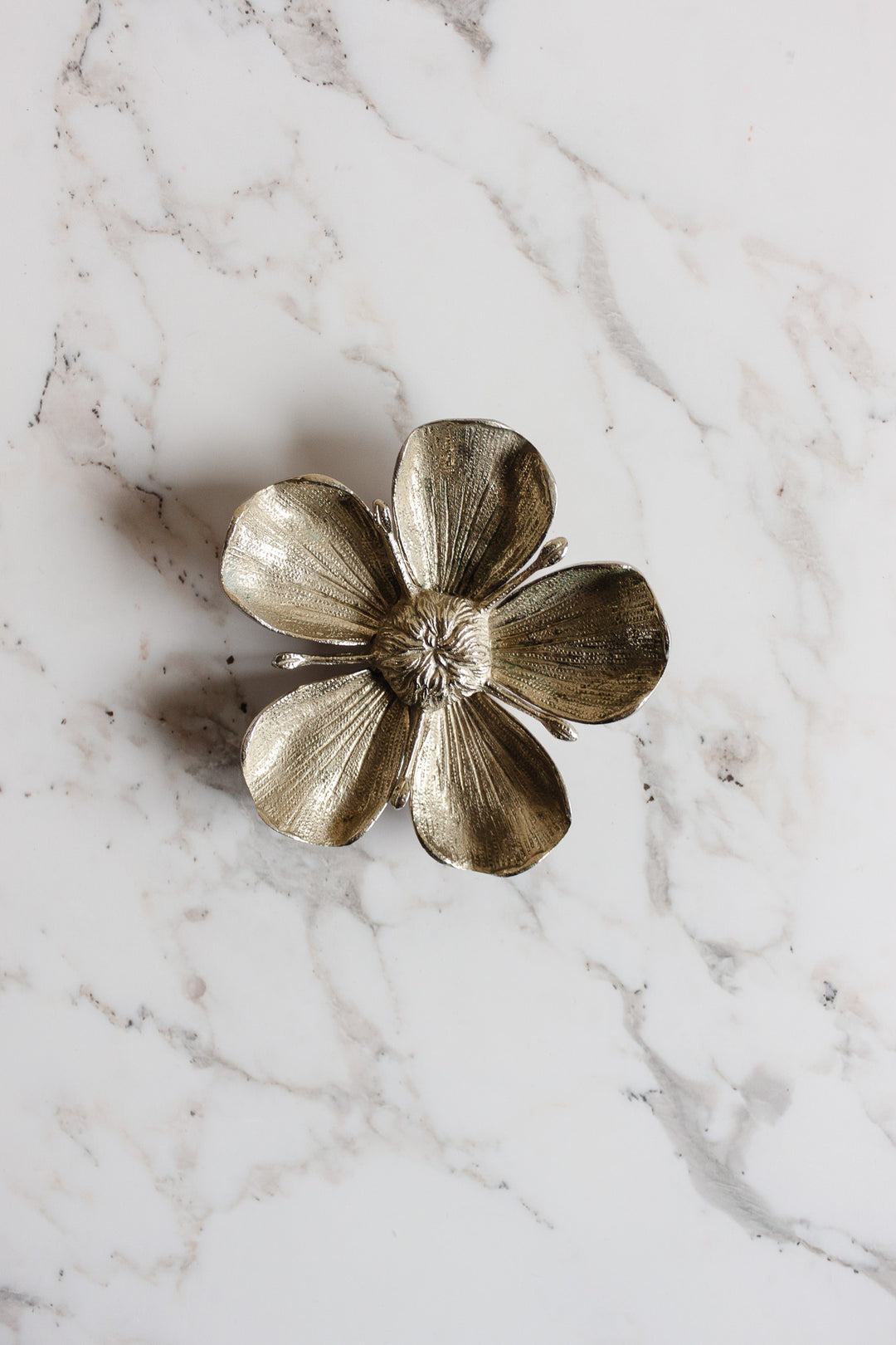 1970s italian white brass lotus sculptural ashtray, in the style of gucci