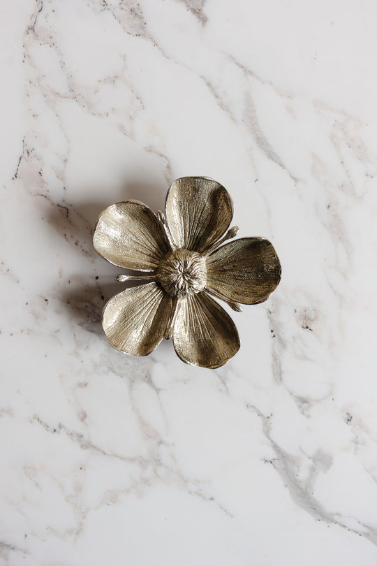1970s italian white brass lotus sculptural ashtray, in the style of gucci