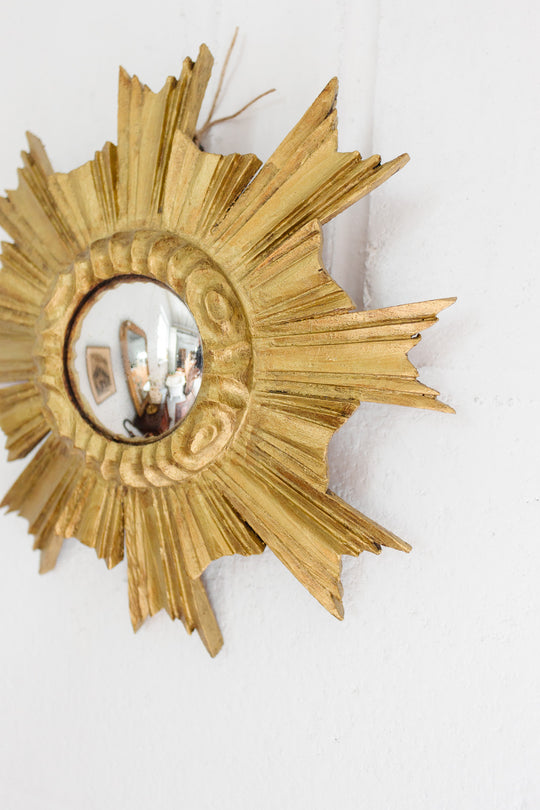 rare 1930s french gilt wood starburst convex mirror
