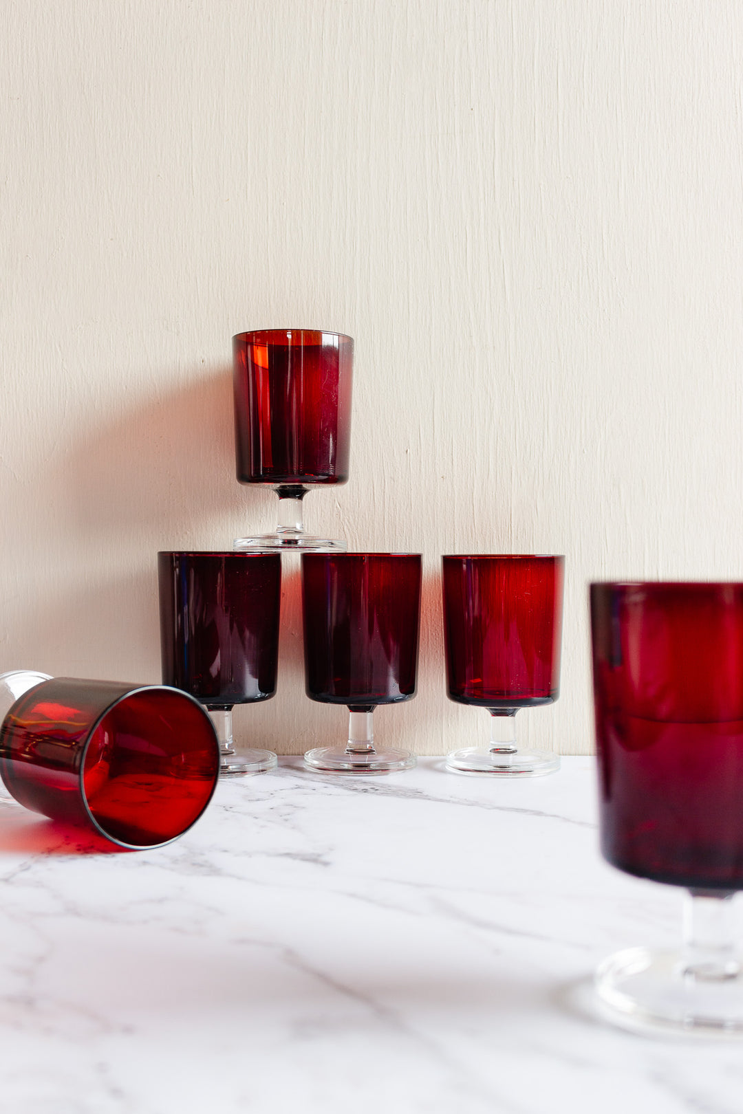 vintage french luminarc red glassware, set of 6