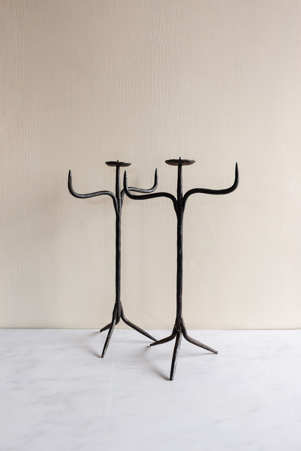midcentury French brutalist wrought iron candleholder