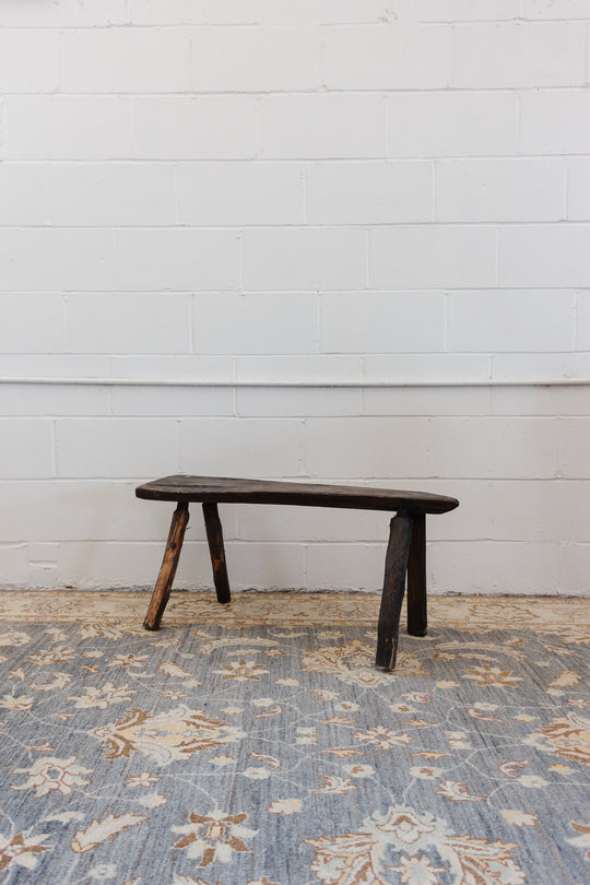 vintage French brutalist hewn wood bench