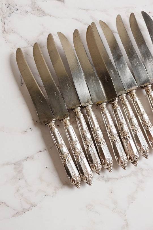antique French stamped silver knives, set of 11