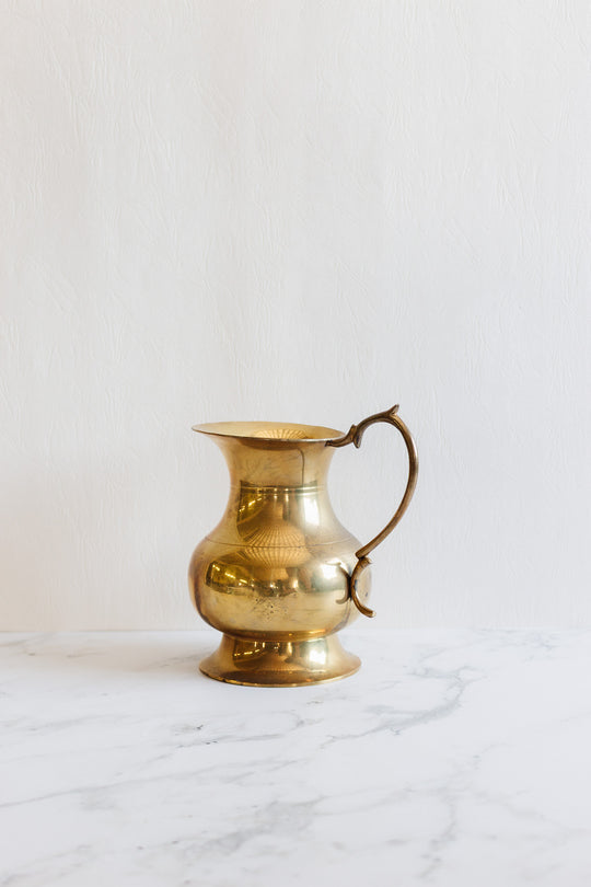 rare vintage french solid brass pitcher with ornate handle