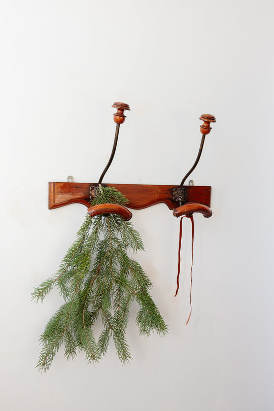antique french wood and metal coat and hat rack