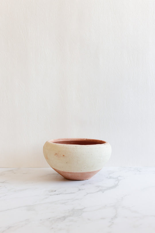 antique french two tone unglazed stoneware bowl
