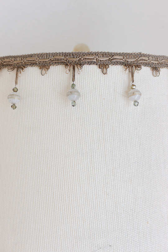 antique milk glass lamp with victorian style beaded shade