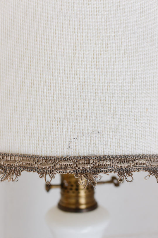 antique milk glass lamp with victorian style beaded shade